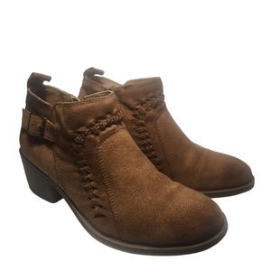 Billabong Ankle Boots sz 6.5 Faux Suede vegan brown tan booties western boho